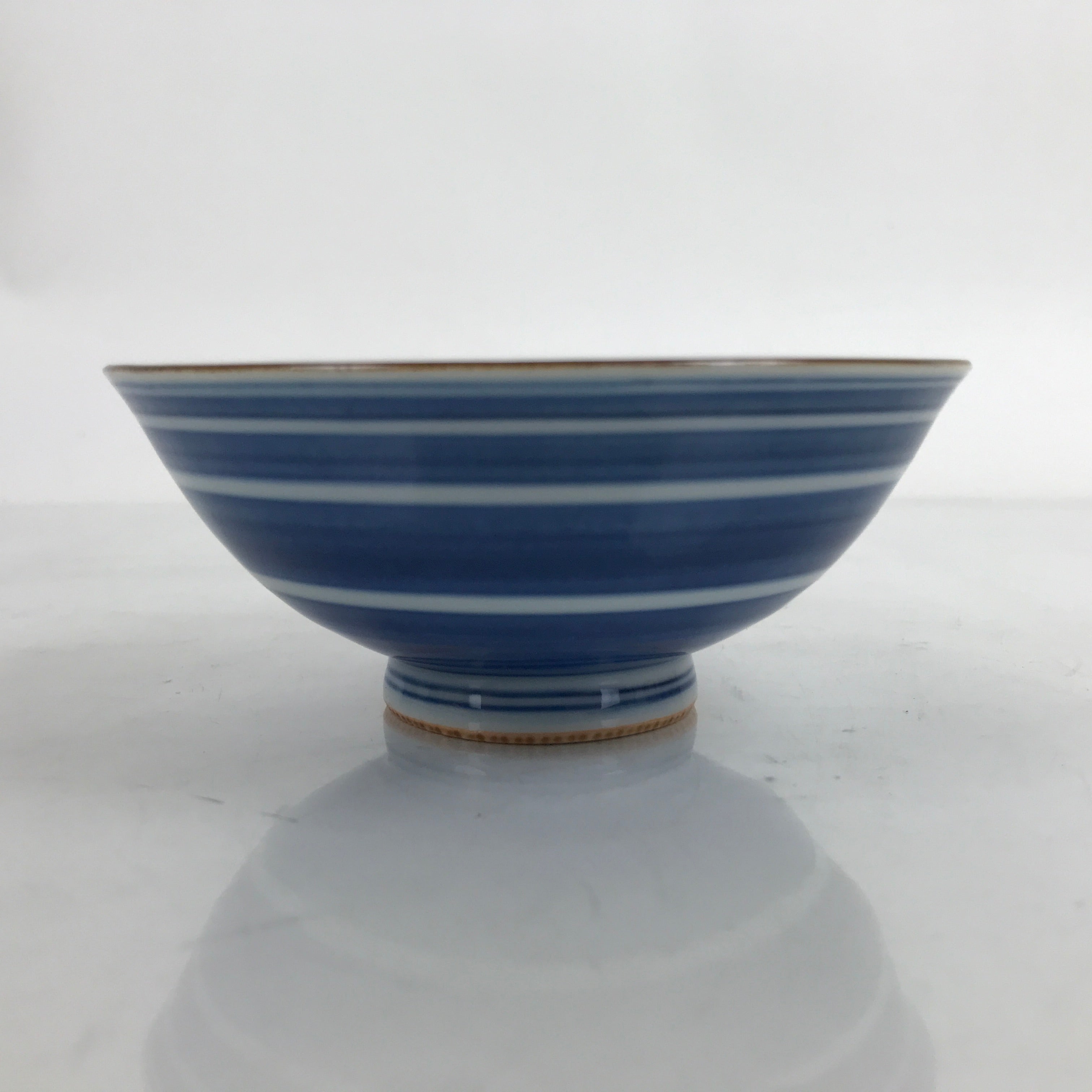 Japanese Porcelain Sometsuke Rice Bowl Owan Vtg Wide White Blue Lines Y35