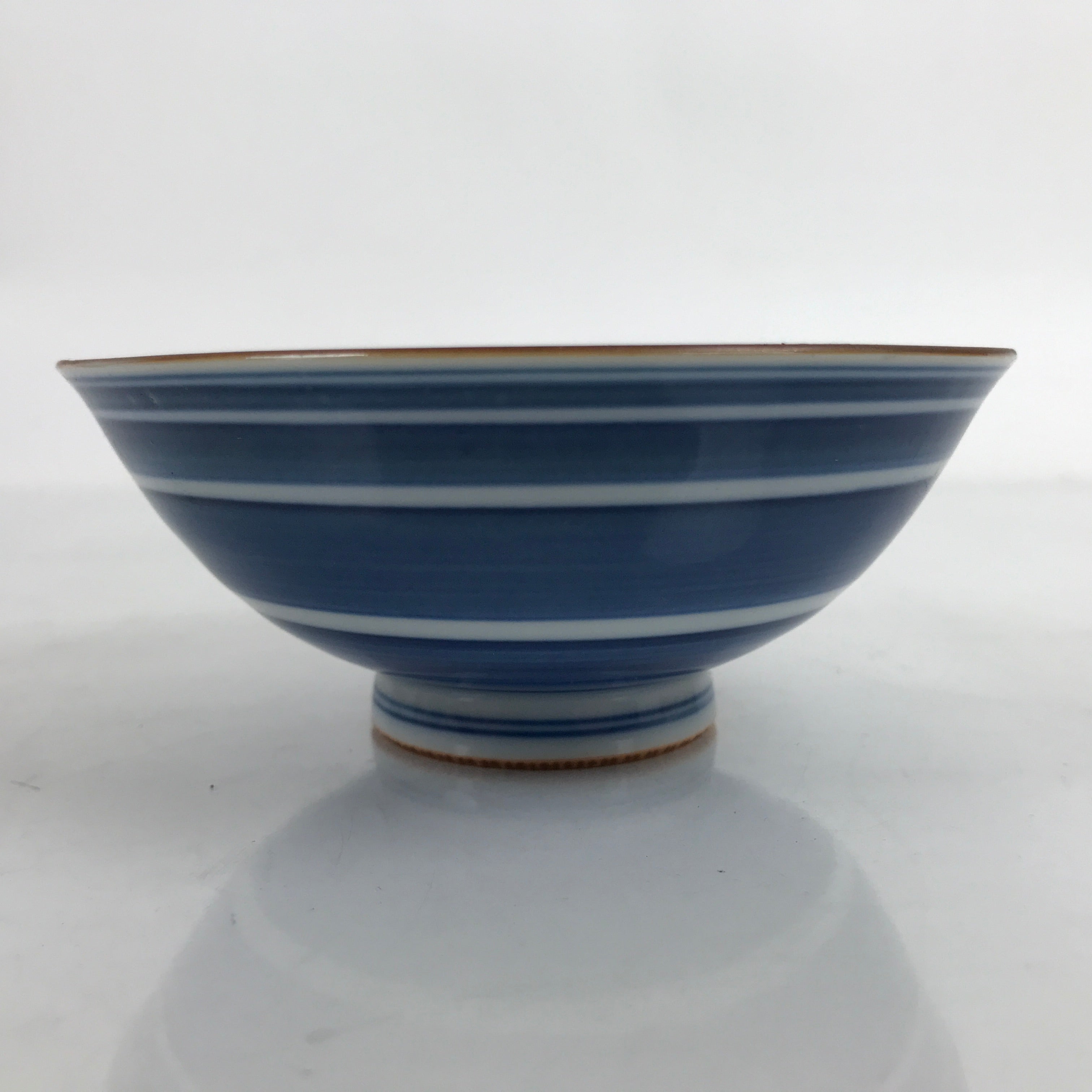 Japanese Porcelain Sometsuke Rice Bowl Owan Vtg Wide White Blue Lines Y36