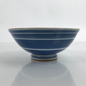 Japanese Porcelain Sometsuke Rice Bowl Owan Vtg Wide White Blue Lines Y36