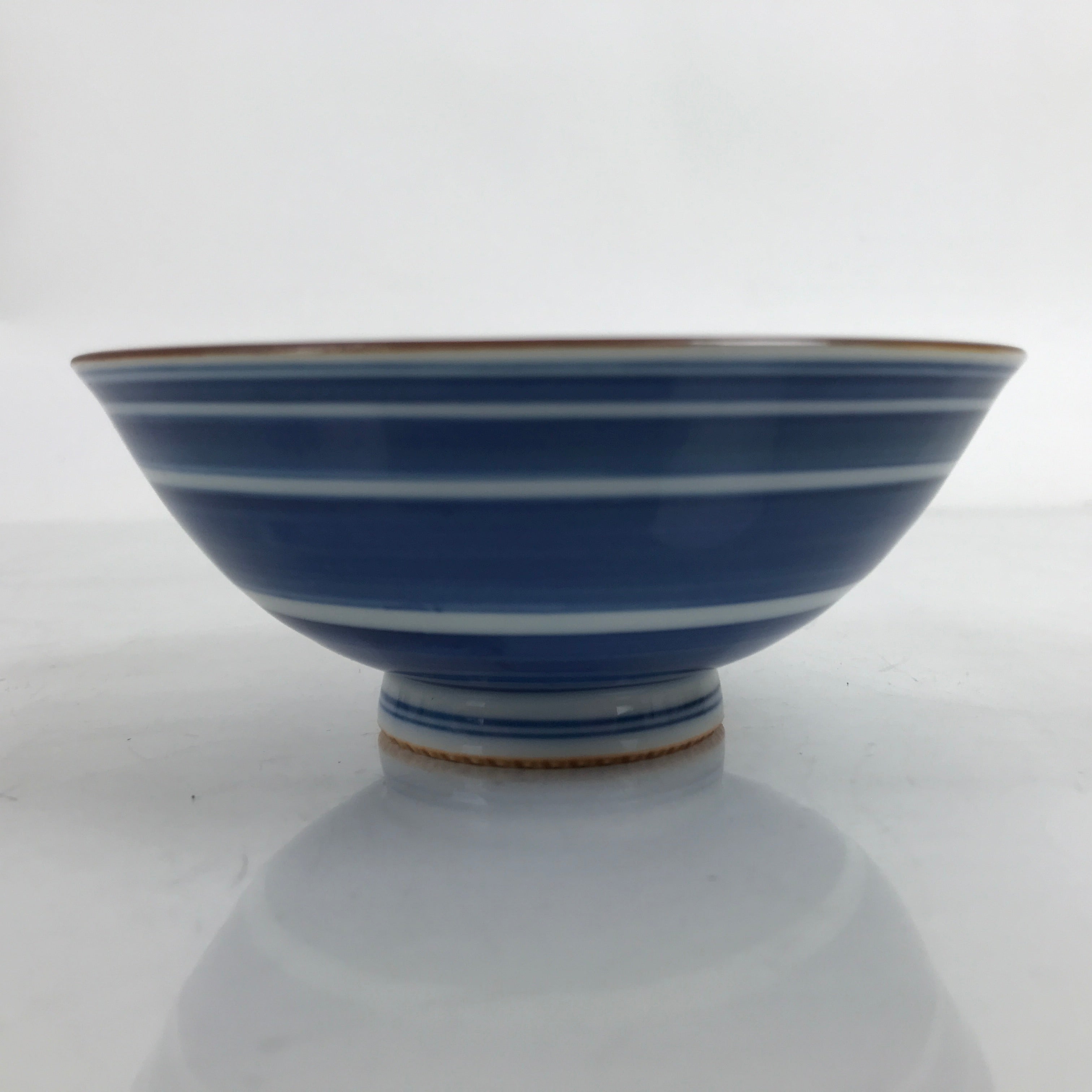 Japanese Porcelain Sometsuke Rice Bowl Owan Vtg Wide White Blue Lines Y36