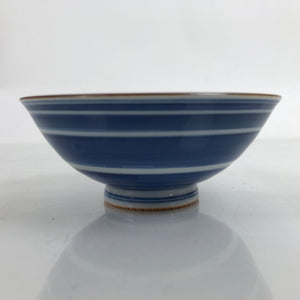 Japanese Porcelain Sometsuke Rice Bowl Owan Vtg Wide White Blue Lines Y36