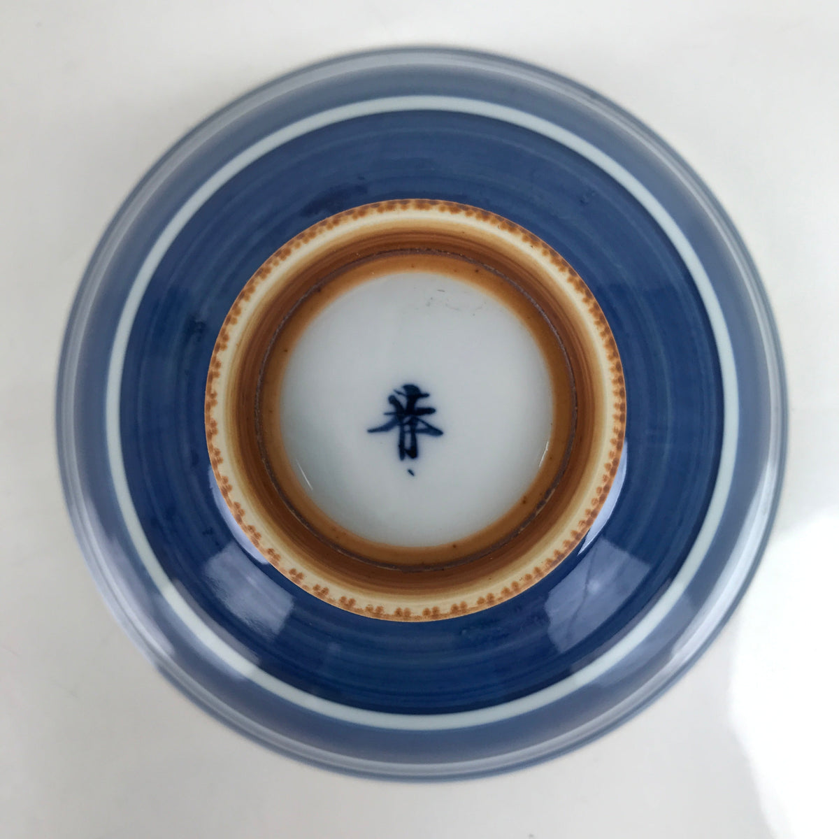 Japanese Porcelain Sometsuke Rice Bowl Owan Vtg Wide White Blue Lines Y36