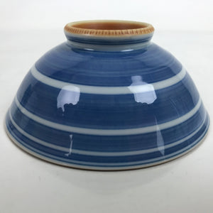 Japanese Porcelain Sometsuke Rice Bowl Owan Vtg Wide White Blue Lines Y37