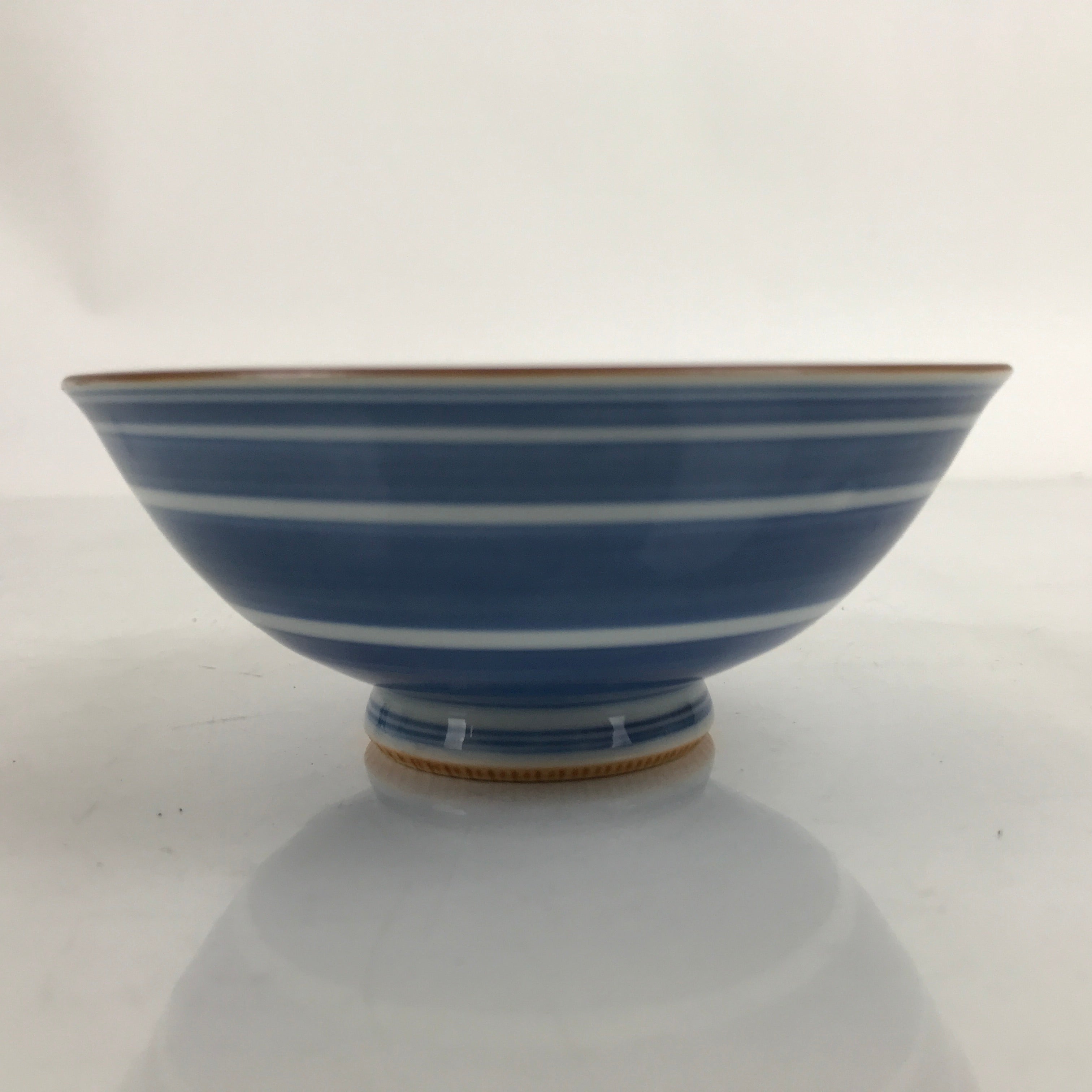 Japanese Porcelain Sometsuke Rice Bowl Owan Vtg Wide White Blue Lines Y37