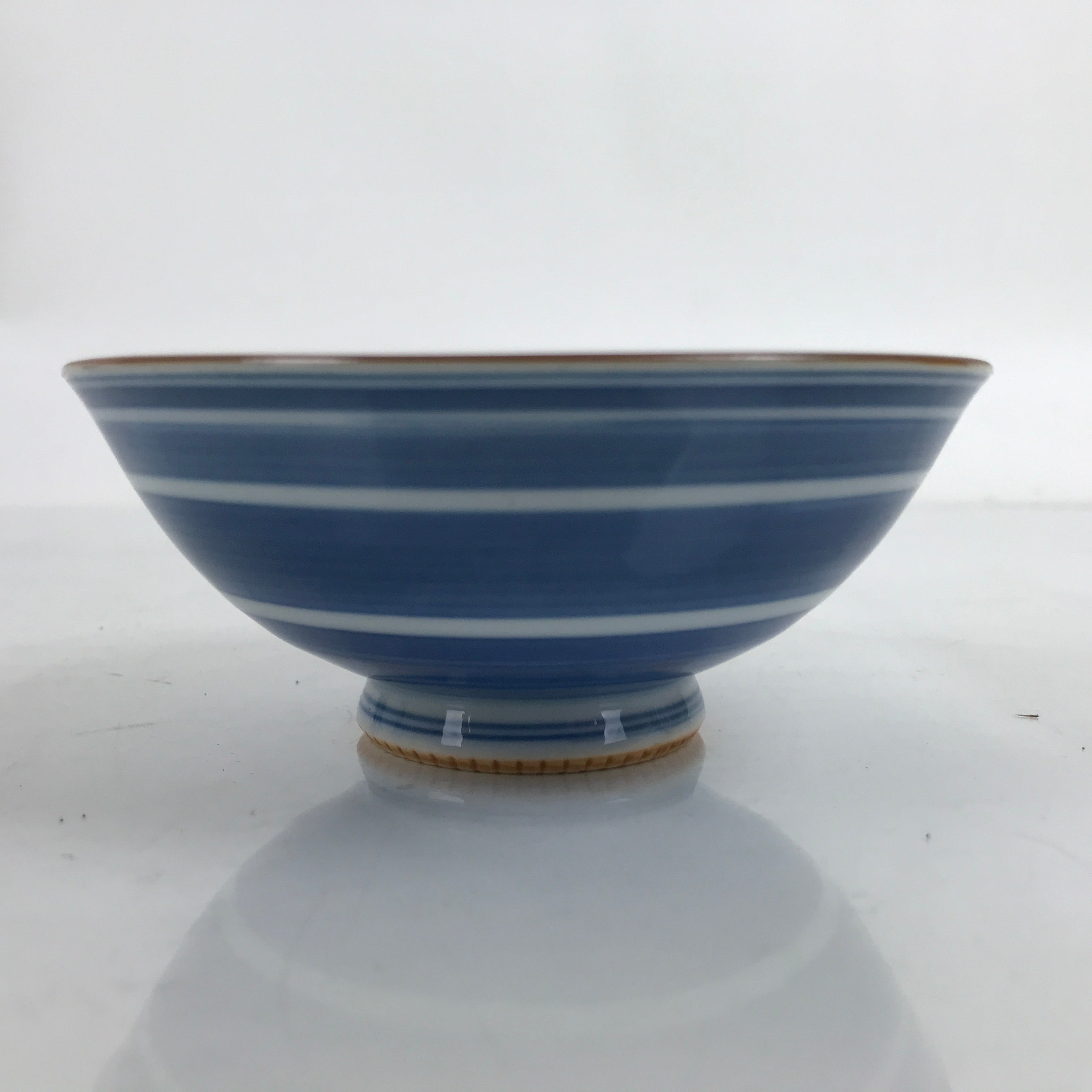 Japanese Porcelain Sometsuke Rice Bowl Owan Vtg Wide White Blue Lines Y37