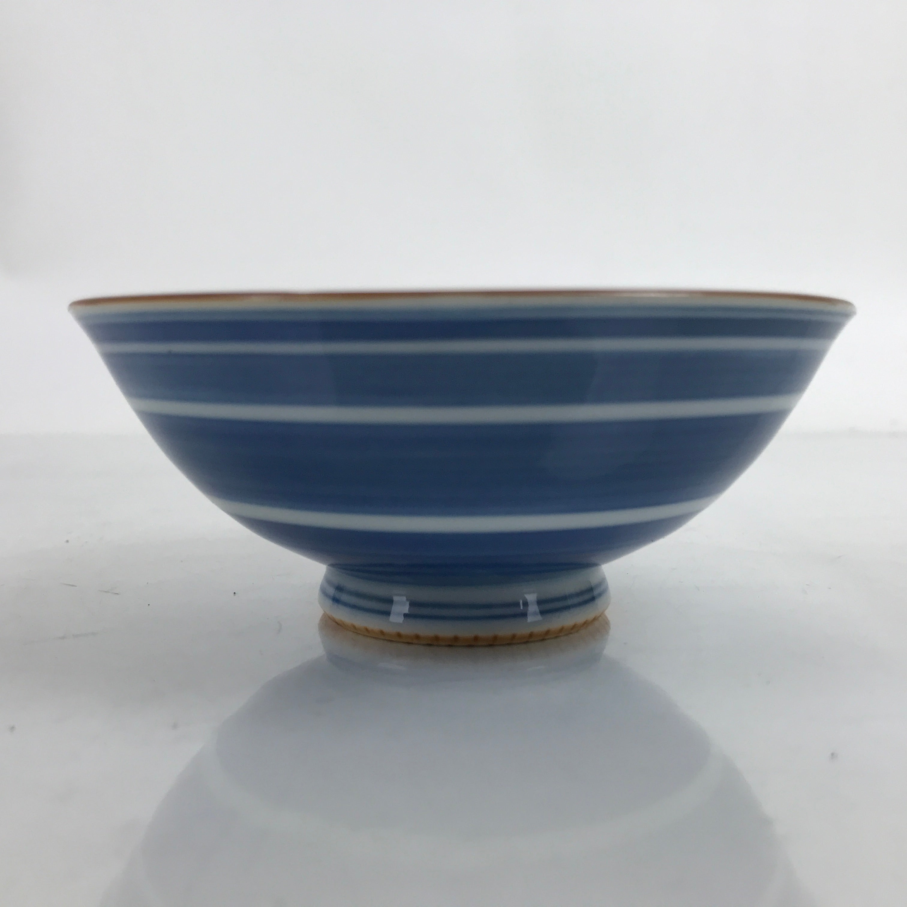 Japanese Porcelain Sometsuke Rice Bowl Owan Vtg Wide White Blue Lines Y37