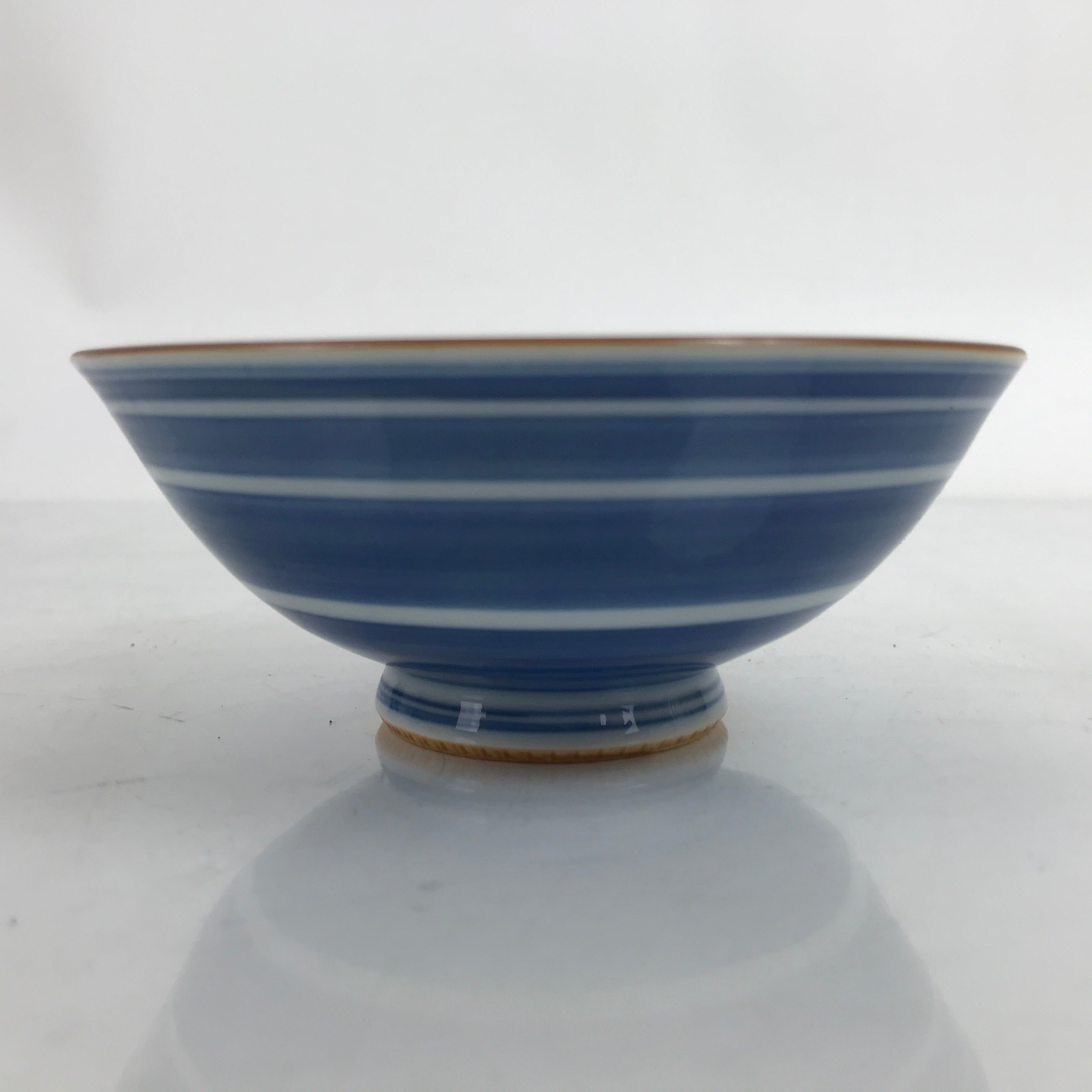 Japanese Porcelain Sometsuke Rice Bowl Owan Vtg Wide White Blue Lines Y37