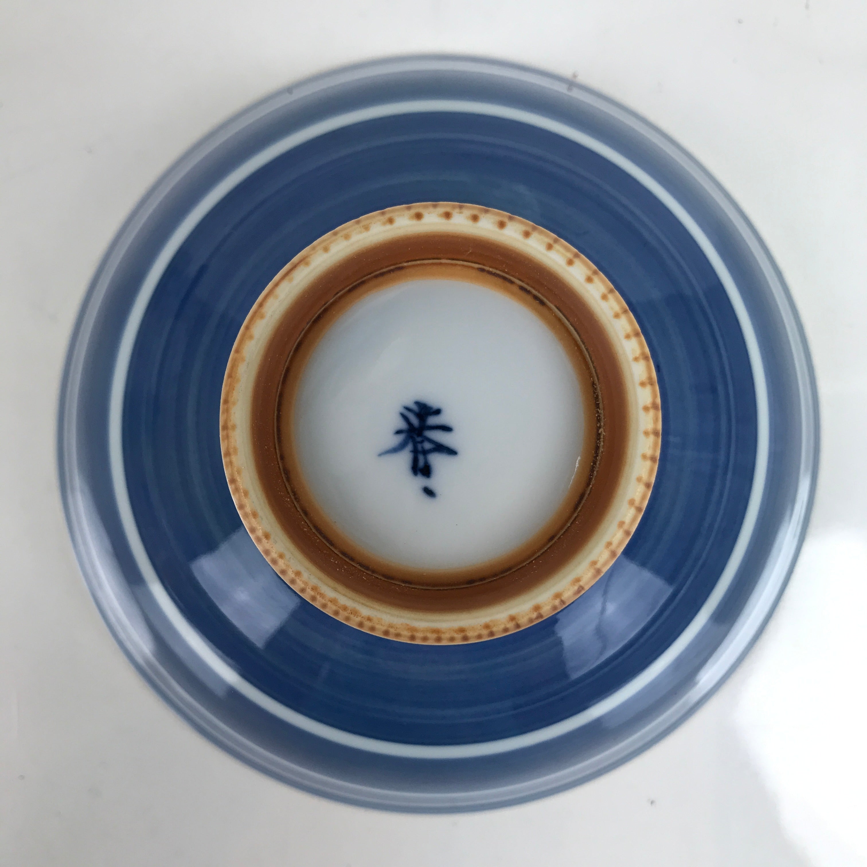 Japanese Porcelain Sometsuke Rice Bowl Owan Vtg Wide White Blue Lines Y37