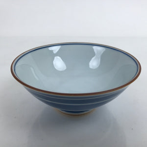 Japanese Porcelain Sometsuke Rice Bowl Owan Vtg Wide White Blue Lines Y37