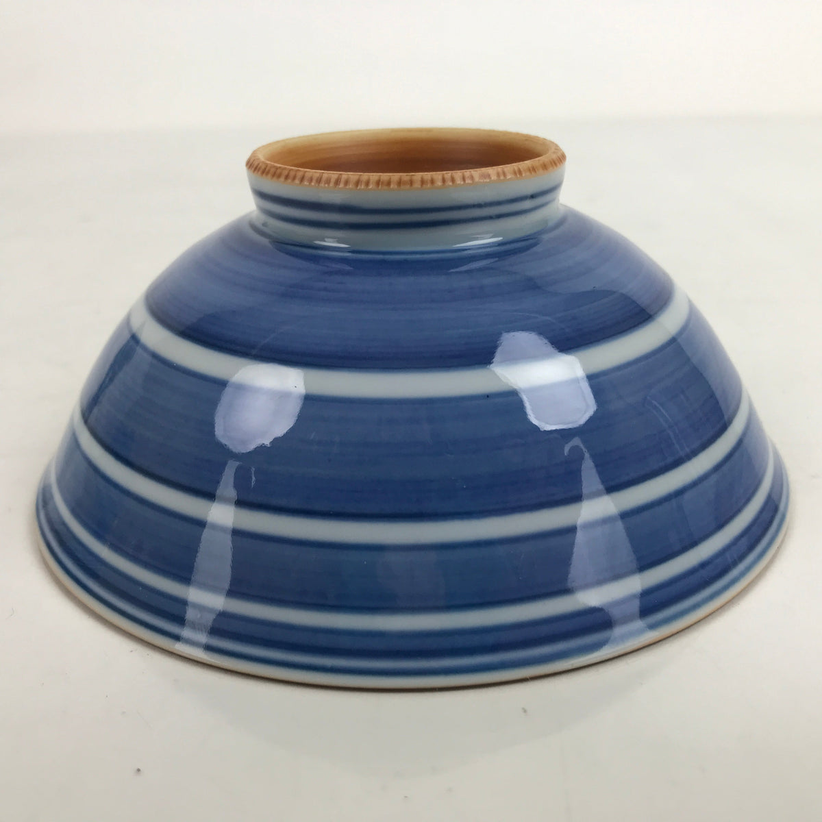 Japanese Porcelain Sometsuke Rice Bowl Owan Vtg Wide White Blue Lines Y38