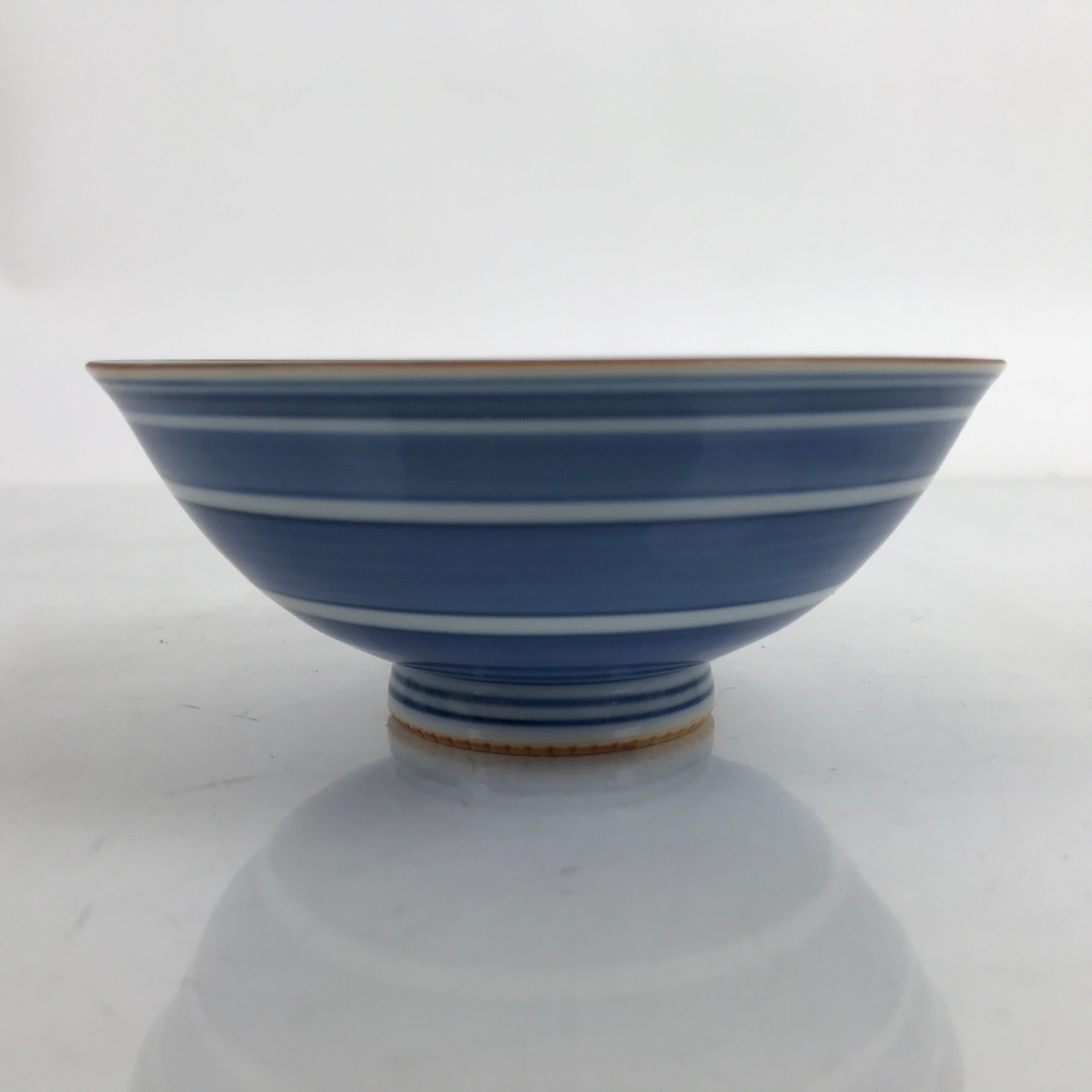 Japanese Porcelain Sometsuke Rice Bowl Owan Vtg Wide White Blue Lines Y38