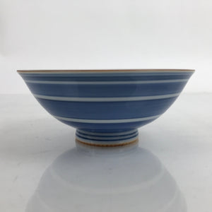 Japanese Porcelain Sometsuke Rice Bowl Owan Vtg Wide White Blue Lines Y38