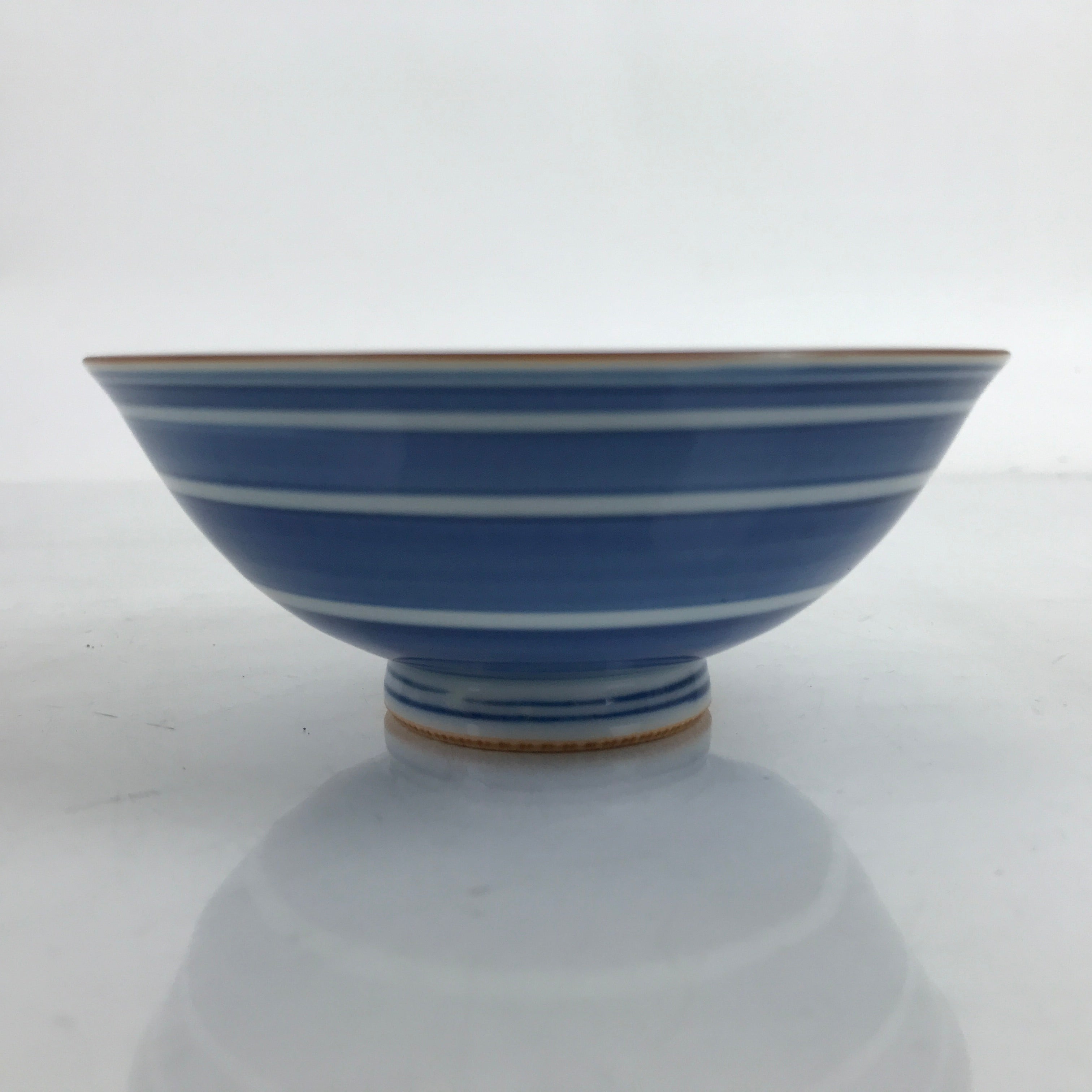 Japanese Porcelain Sometsuke Rice Bowl Owan Vtg Wide White Blue Lines Y38