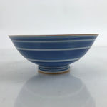 Japanese Porcelain Sometsuke Rice Bowl Owan Vtg Wide White Blue Lines Y38