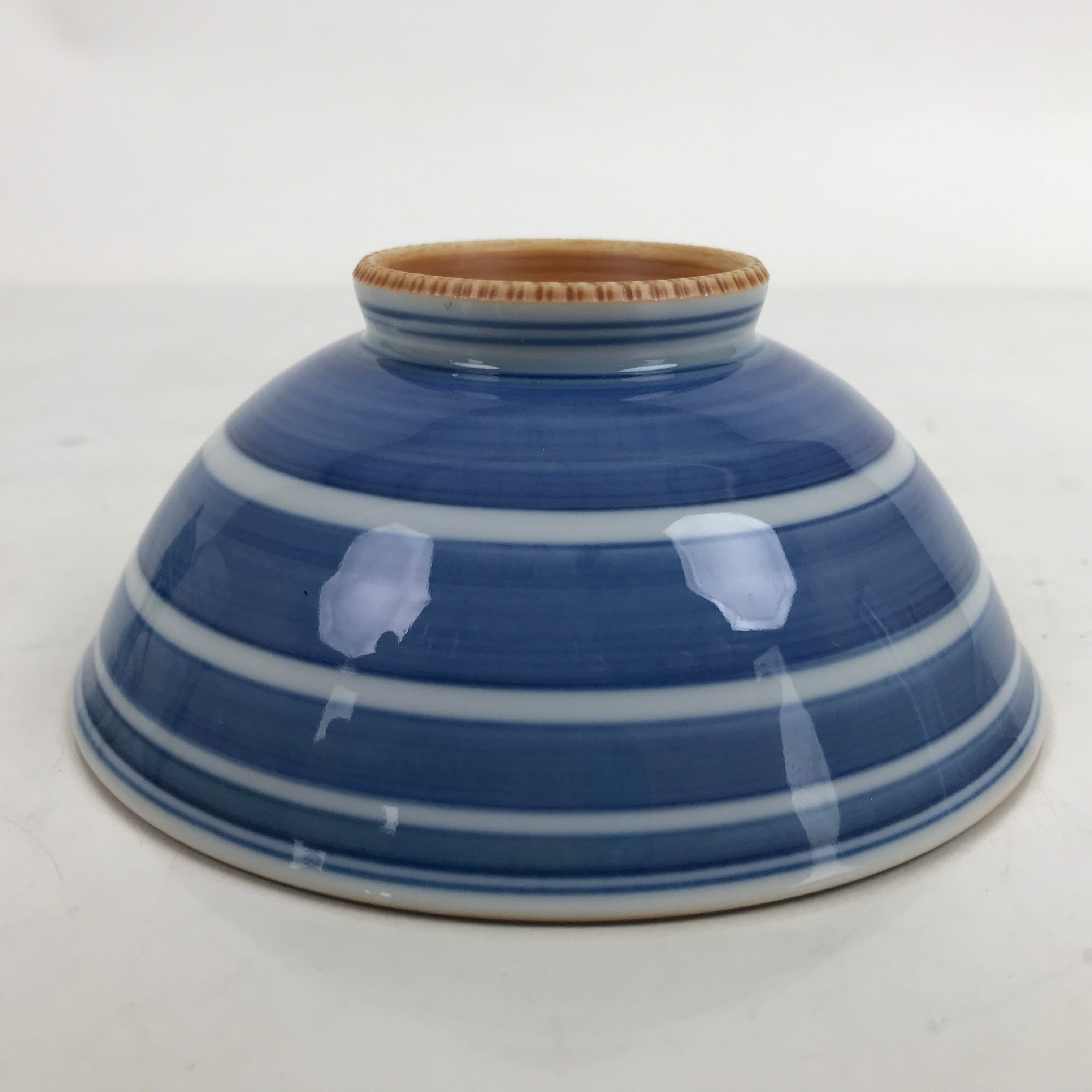 Japanese Porcelain Sometsuke Rice Bowl Owan Vtg Wide White Blue Lines Y39