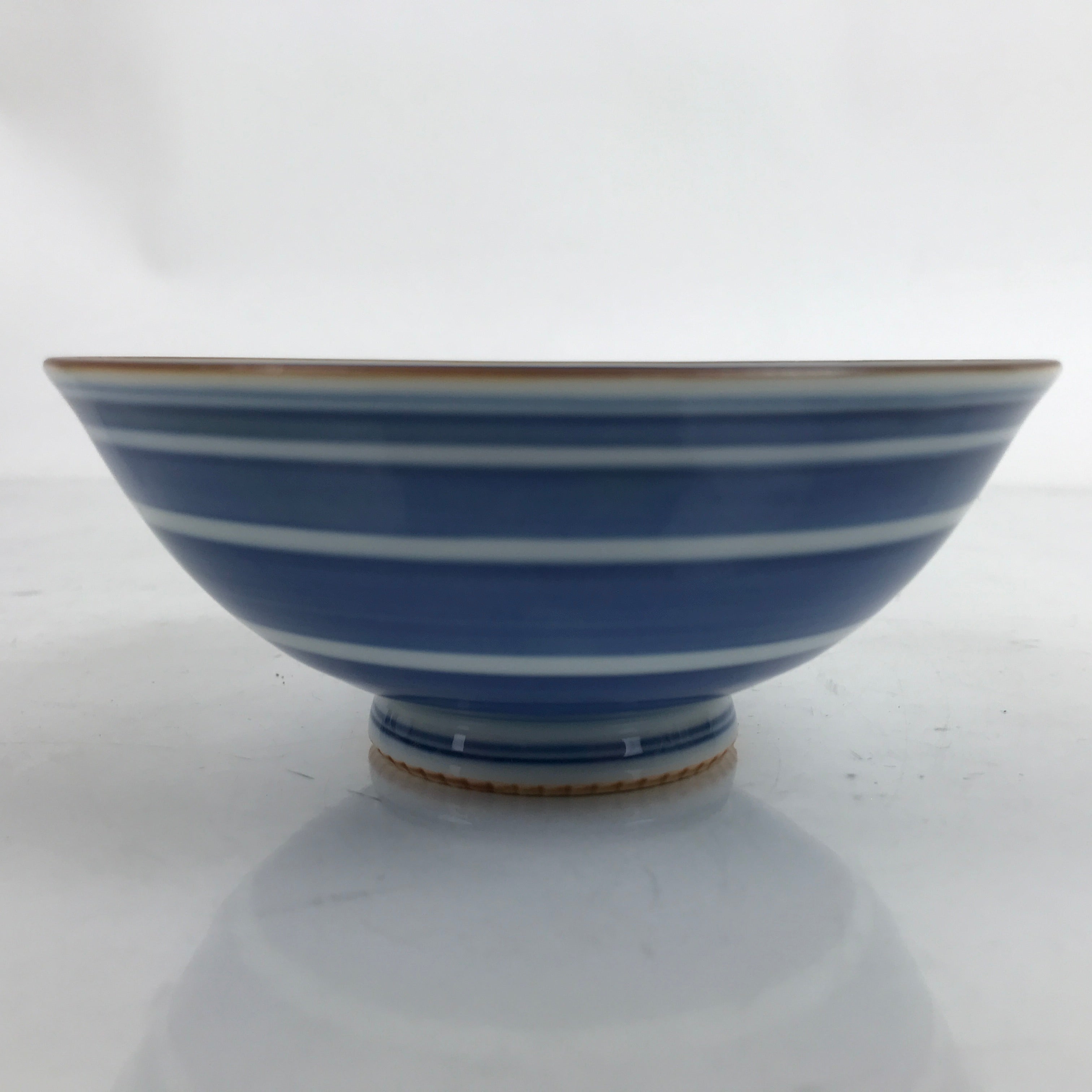 Japanese Porcelain Sometsuke Rice Bowl Owan Vtg Wide White Blue Lines Y39