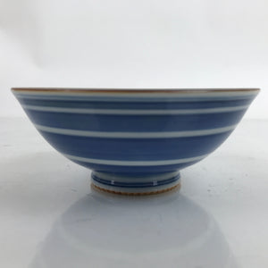 Japanese Porcelain Sometsuke Rice Bowl Owan Vtg Wide White Blue Lines Y39