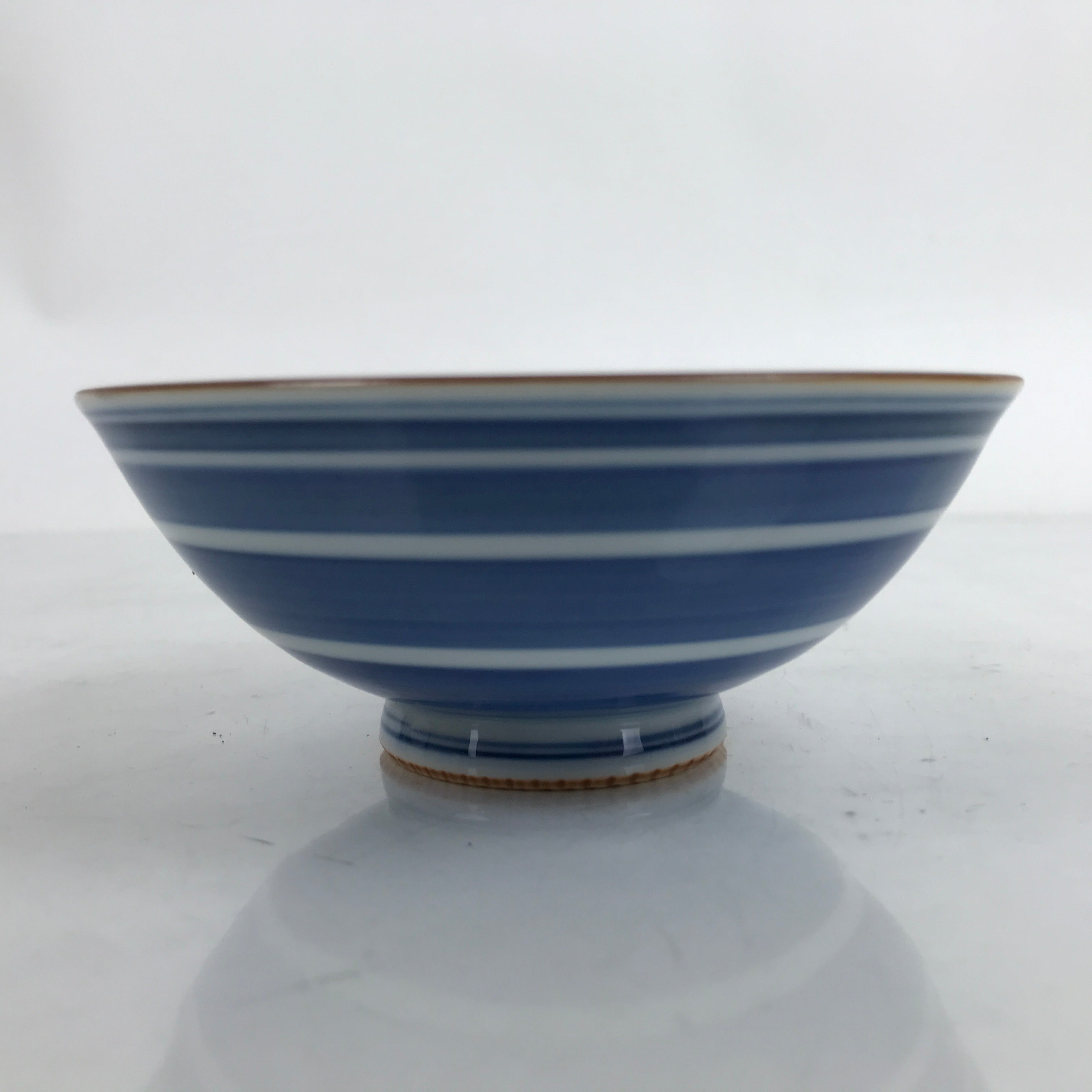 Japanese Porcelain Sometsuke Rice Bowl Owan Vtg Wide White Blue Lines Y39