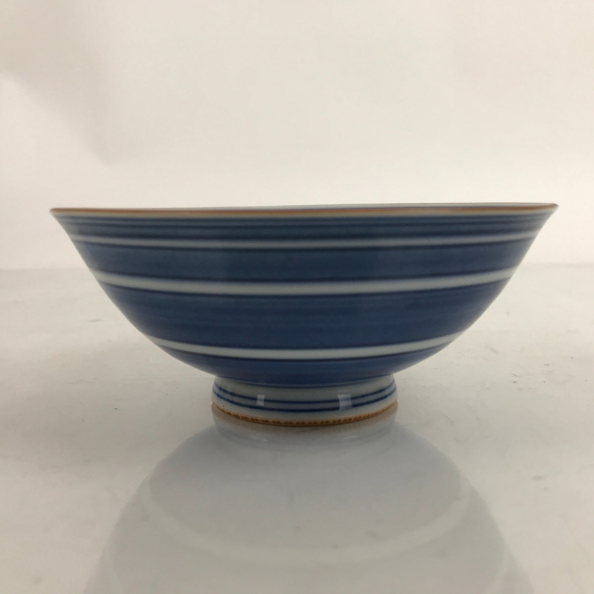 Japanese Porcelain Sometsuke Rice Bowl Owan Vtg Wide White Blue Lines Y40