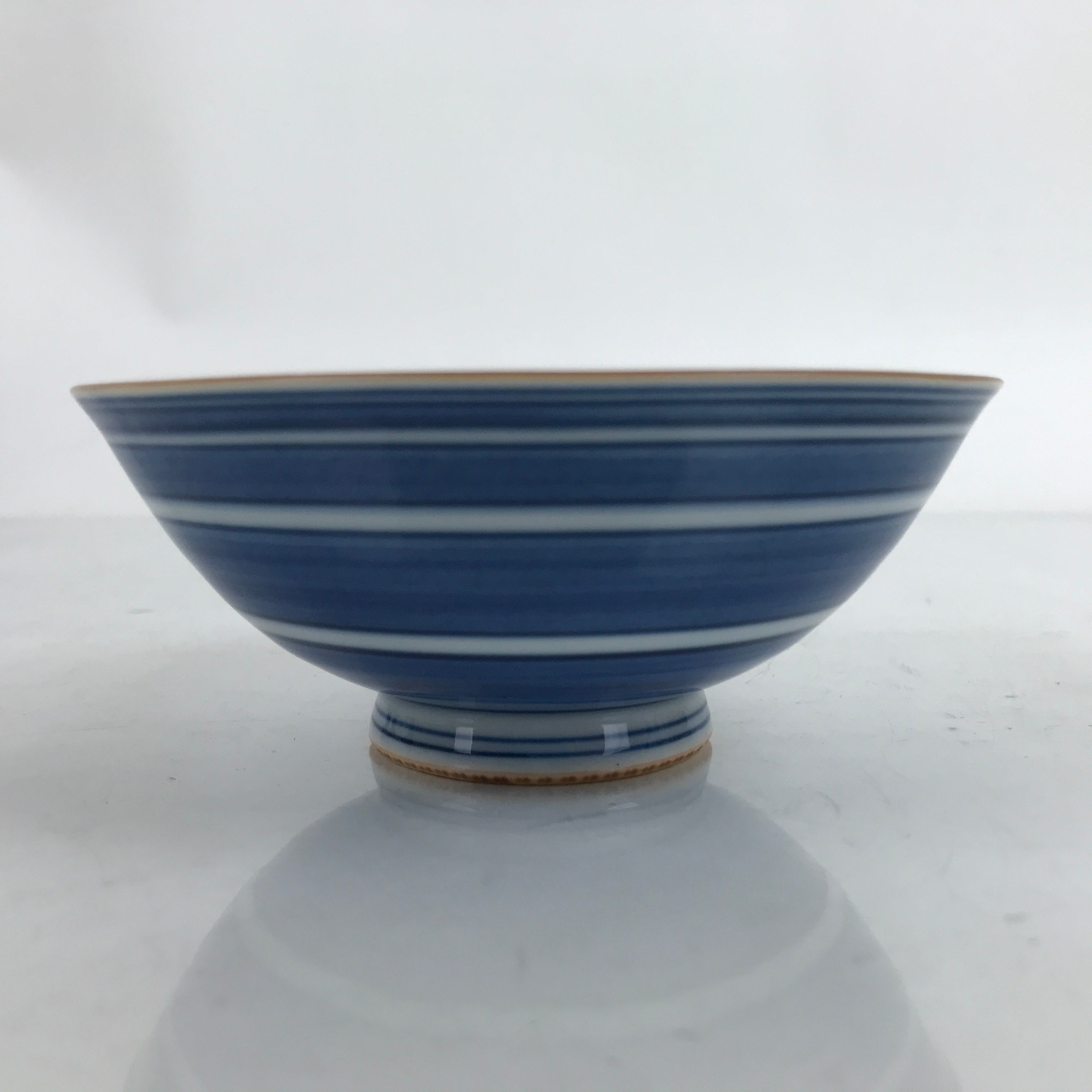 Japanese Porcelain Sometsuke Rice Bowl Owan Vtg Wide White Blue Lines Y40