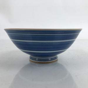 Japanese Porcelain Sometsuke Rice Bowl Owan Vtg Wide White Blue Lines Y40