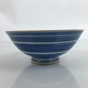 Japanese Porcelain Sometsuke Rice Bowl Owan Vtg Wide White Blue Lines Y40