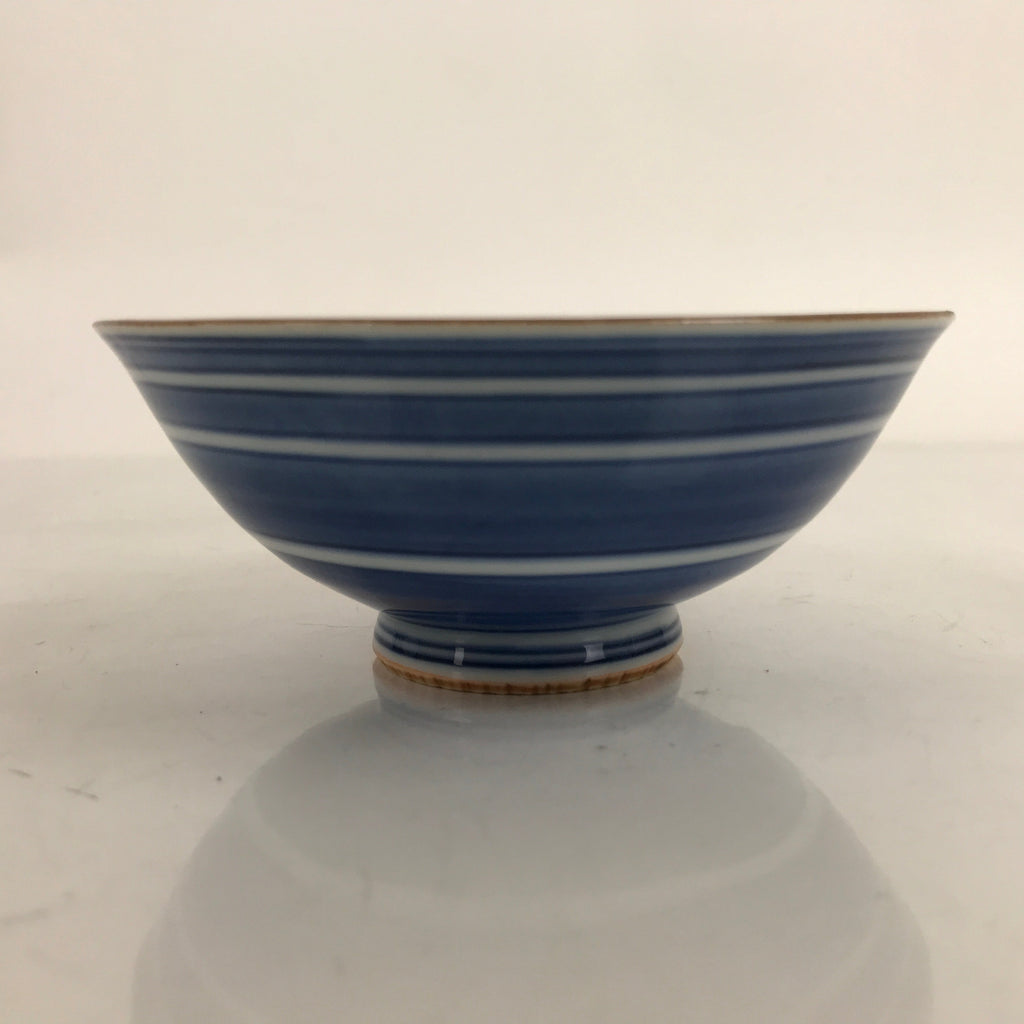 Japanese Porcelain Sometsuke Rice Bowl Owan Vtg Wide White Blue Lines Y41