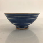 Japanese Porcelain Sometsuke Rice Bowl Owan Vtg Wide White Blue Lines Y41