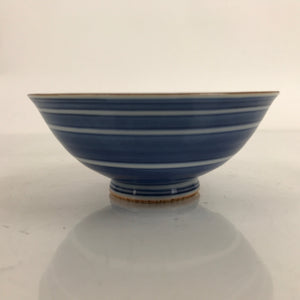 Japanese Porcelain Sometsuke Rice Bowl Owan Vtg Wide White Blue Lines Y41