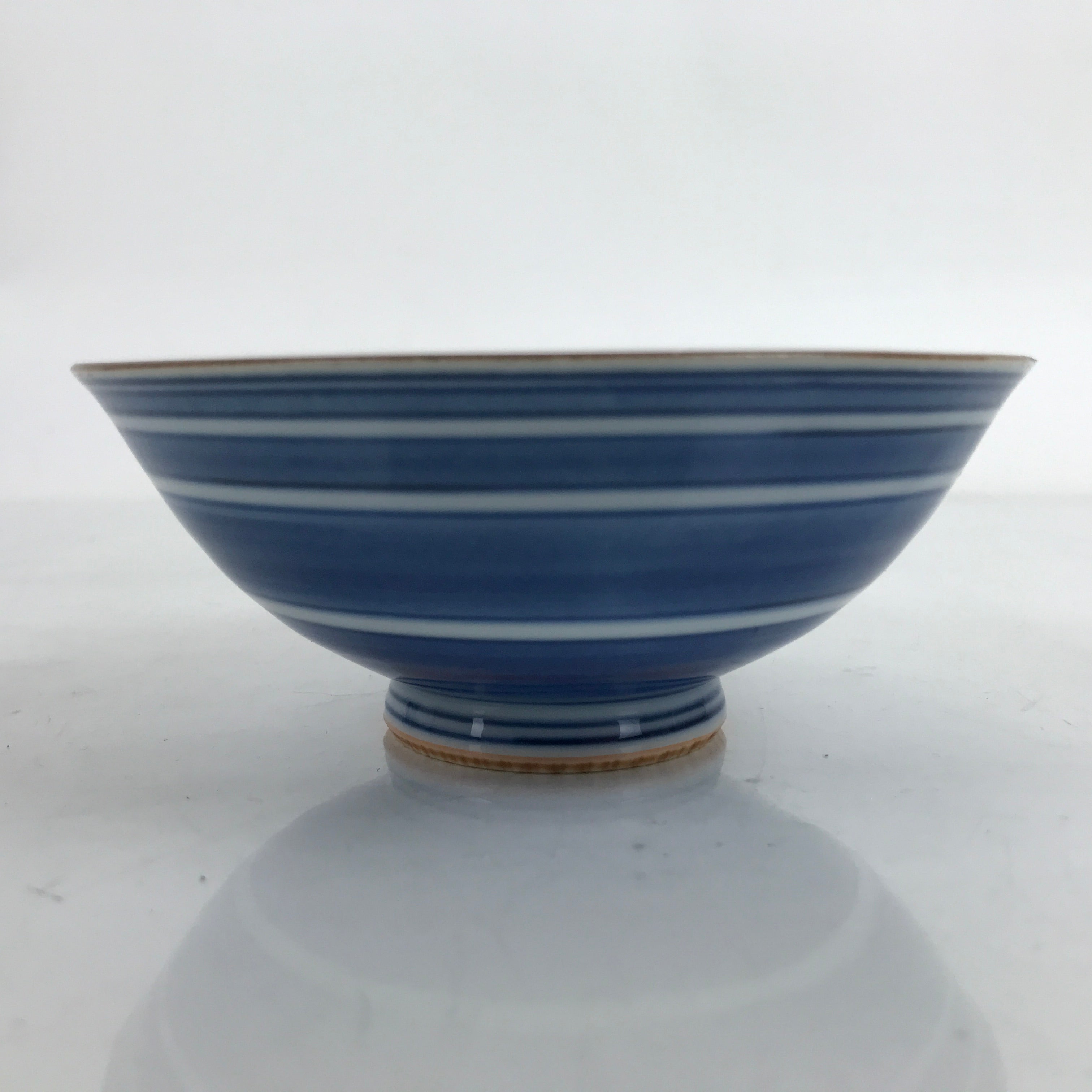 Japanese Porcelain Sometsuke Rice Bowl Owan Vtg Wide White Blue Lines Y41