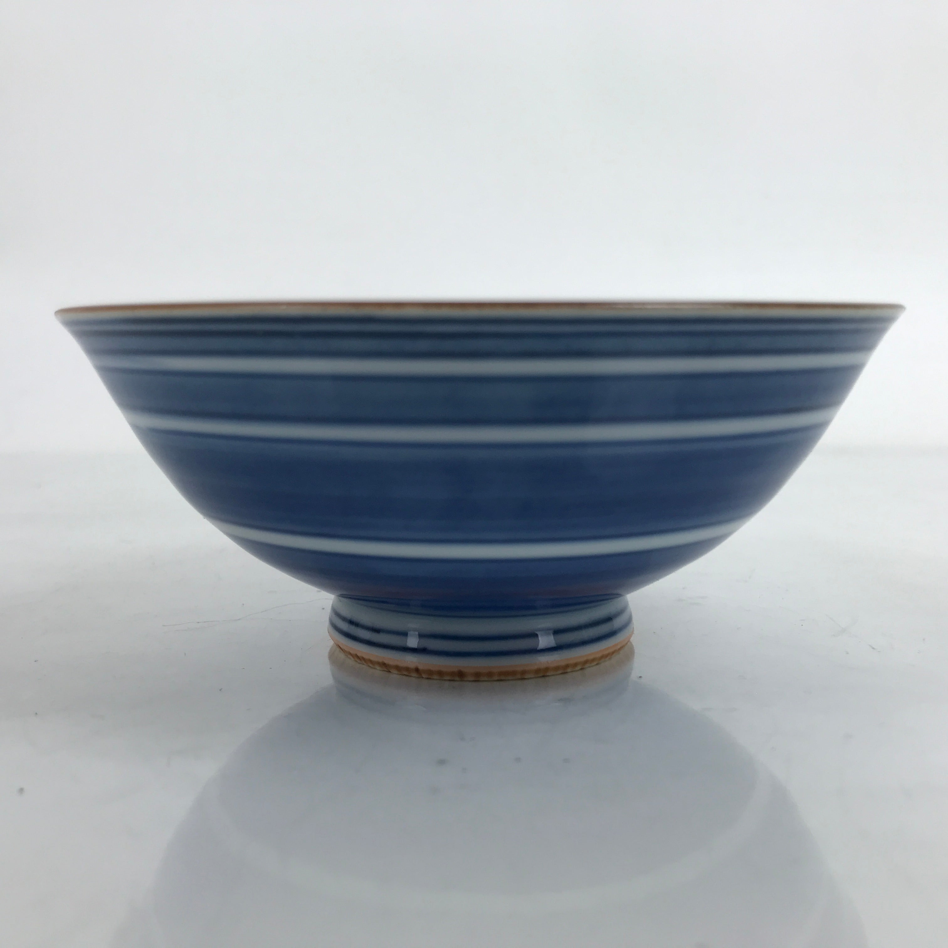 Japanese Porcelain Sometsuke Rice Bowl Owan Vtg Wide White Blue Lines Y41