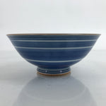 Japanese Porcelain Sometsuke Rice Bowl Owan Vtg Wide White Blue Lines Y41