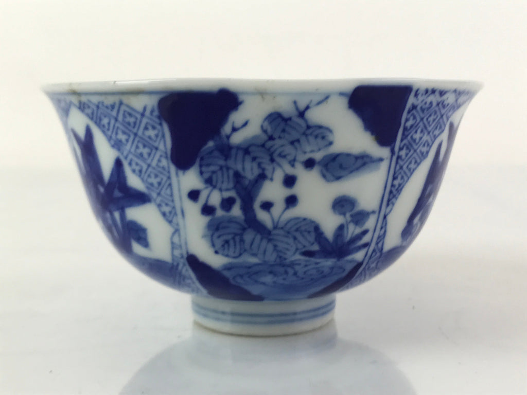 Japanese Porcelain Sometsuke Rice Bowl Vtg Floral Paulownia Blue White PY694