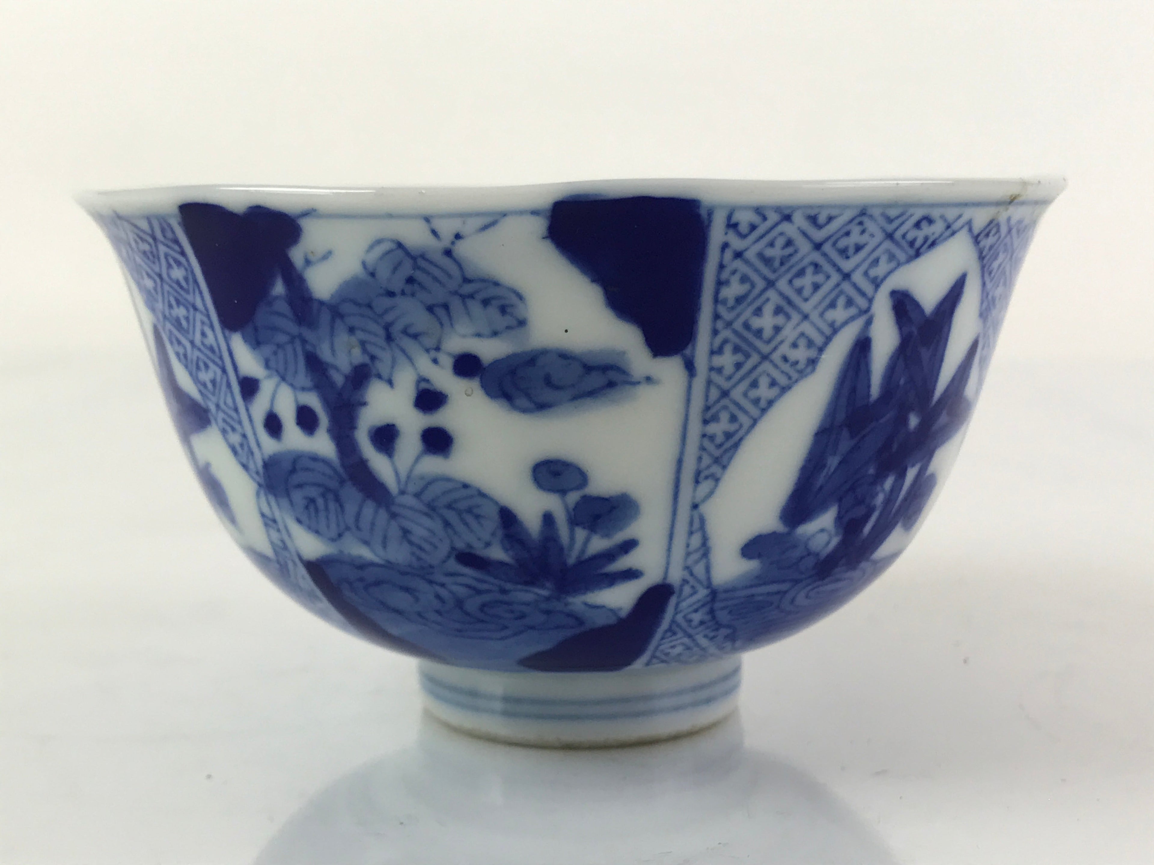 Japanese Porcelain Sometsuke Rice Bowl Vtg Floral Paulownia Blue White PY694