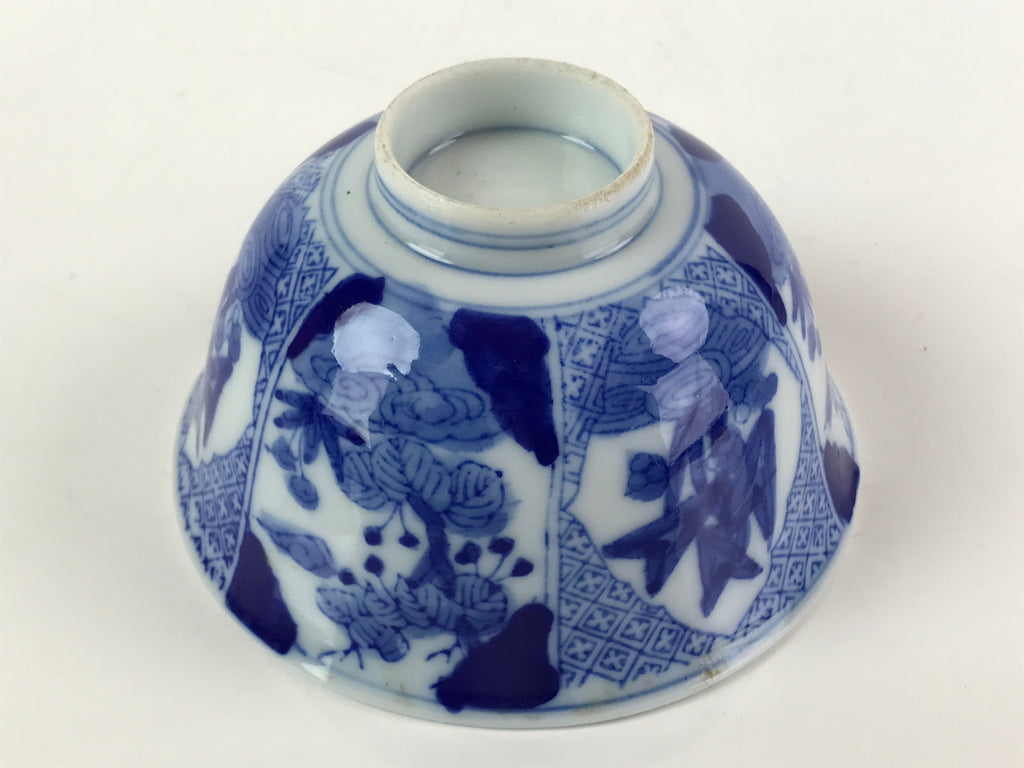 Japanese Porcelain Sometsuke Rice Bowl Vtg Floral Paulownia Blue White PY694