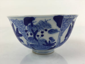 Japanese Porcelain Sometsuke Rice Bowl Vtg Floral Paulownia Blue White PY696