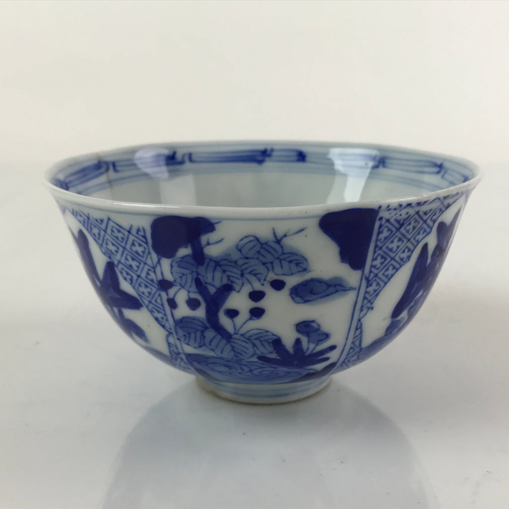 Japanese Porcelain Sometsuke Rice Bowl Vtg Floral Paulownia Blue White PY696