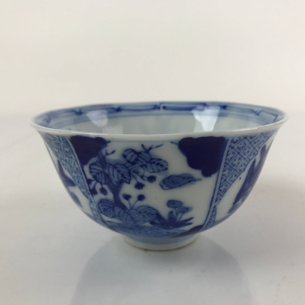 Japanese Porcelain Sometsuke Rice Bowl Vtg Floral Paulownia Blue White PY697