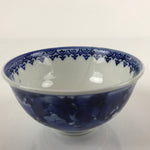 Japanese Porcelain Sometsuke Rice Bowl Vtg Flowers Chidori Blue White PY663