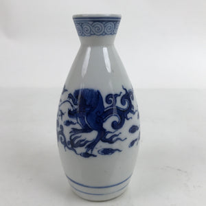 Japanese Porcelain Sometsuke Sake Bottle Tokkuri Vtg Blue White Dragon TS720