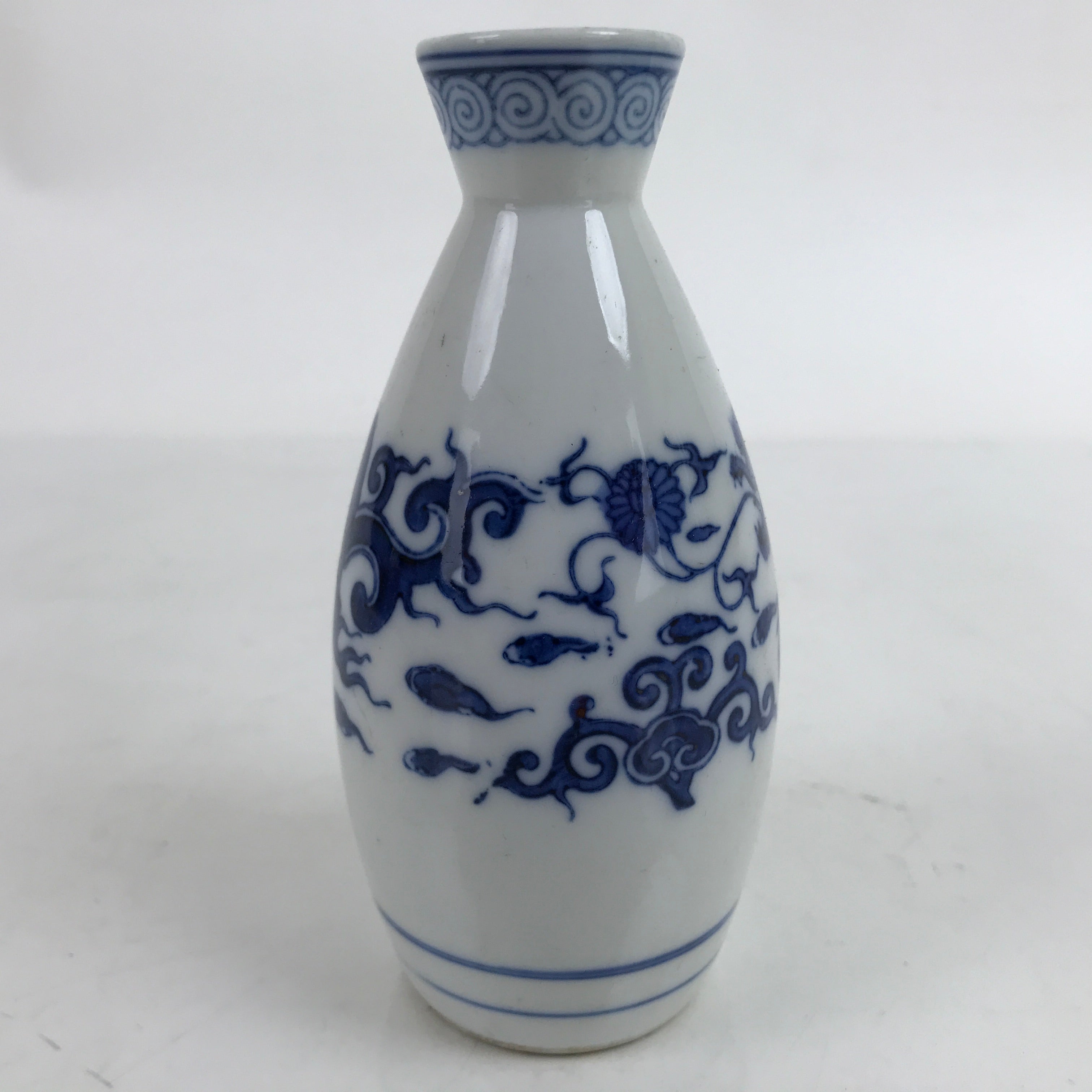 Japanese Porcelain Sometsuke Sake Bottle Tokkuri Vtg Blue White Dragon TS720