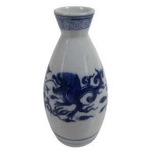 Japanese Porcelain Sometsuke Sake Bottle Tokkuri Vtg Blue White Dragon TS720