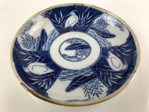 Japanese Porcelain Sometsuke Small Plate Kozara Vtg Crane Bird Blue White PY741