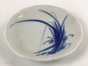Japanese Porcelain Sometsuke Small Plate Kozara Vtg Grass Plant Blue White PY742