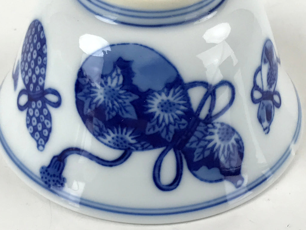 Japanese Porcelain Sometsuke Teacup Vtg Hyotan Gourd White Blue Yunomi TC433