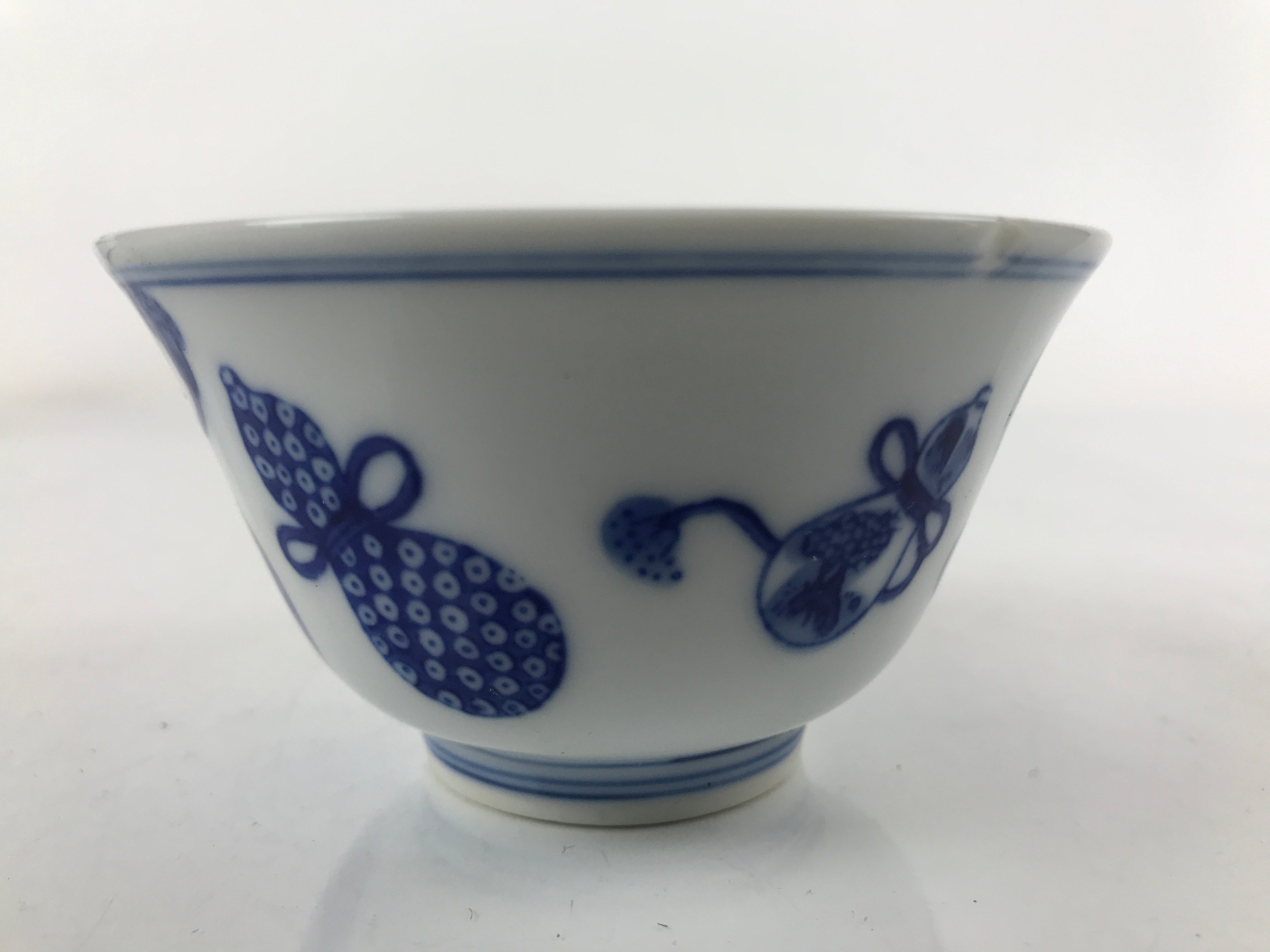 Japanese Porcelain Sometsuke Teacup Vtg Hyotan Gourd White Blue Yunomi TC433