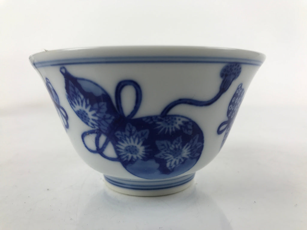 Japanese Porcelain Sometsuke Teacup Vtg Hyotan Gourd White Blue Yunomi TC433