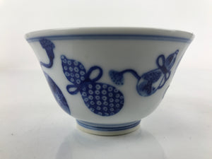 Japanese Porcelain Sometsuke Teacup Vtg Hyotan Gourd White Blue Yunomi TC433