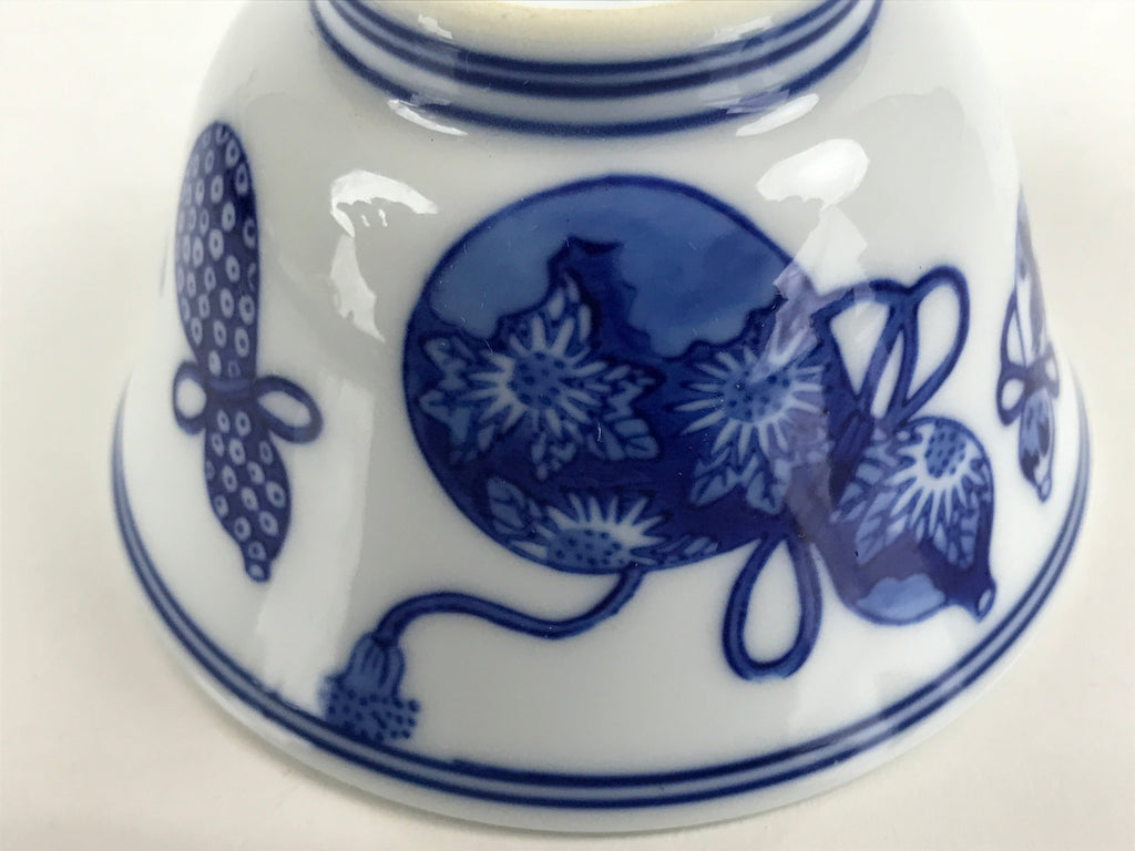 Japanese Porcelain Sometsuke Teacup Vtg Hyotan Gourd White Blue Yunomi TC434