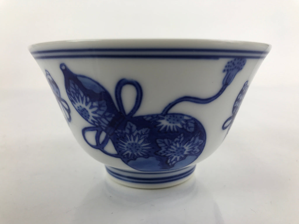 Japanese Porcelain Sometsuke Teacup Vtg Hyotan Gourd White Blue Yunomi TC434
